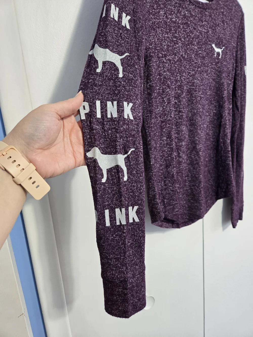PINK Victoria's Secret Dog Logo Pajama Set XS Purple Polka Dot Sleepwear
